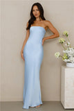The Felicity Strapless Satin Maxi Dress Blue