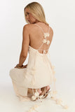 Penny Maxi Dress Draped Cowl Neck 3D Flower Dress in Cream