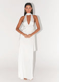 Alicia Satin Halter Maxi Dress White
