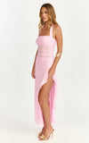 Almarie Midi Dress Halter Neck Mesh Dress in Pink