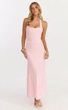 Candace Midi Dress Halter Neck Ribbed Knit Dress in Pale Pink