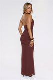 Sultry Ruched Halter Maxi Dress Chocolate