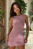 ARIYA SLEEVELESS MINI DRESS PINK METALLIC