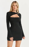 Lily Mini Dress Front Twist Cut Out Long Sleeve Dress in Black