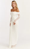 Melville Maxi Dress Off Shoulder Long Sleeve Lace Dress in White