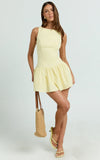 Izira Mini Dress Boat Neck Drop Waist Shift Dress in Butter Yellow