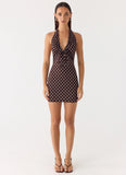 Ask You Twice Mini Dress Chocolate Blue Dot