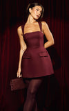 Garrett Mini Dress Square Neck Fit And Flare Dress in Wine