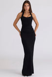 black scuplting halter neck maxi dress