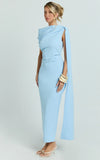 Visenta Midi Dress Asymmetrical Sleeve Dress in Blue