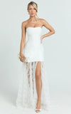 Alegra Maxi Dress Peplum Bodice Lace Skirt Dress in Ivory
