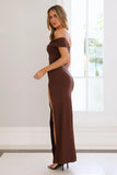 Lavish Luxe Off Shoulder Maxi Dress Brown