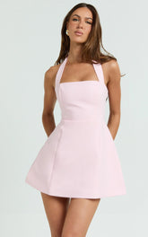 Dante Mini Dress Halter Neck Tie Tulip Skirt Dress in Pink