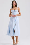soft blue cotton bustier sundress