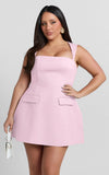 Garrett Mini Dress Square Neck Fit And Flare Dress in Pink