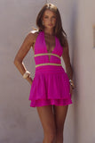 XYLIA HALTER LOW PLUNGE MINI DRESS FUCHSIA