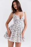 english porcelain print corset mini dress