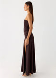 Darana Corset Satin Maxi Dress Chocolate