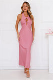 Impeccable Halter Satin Maxi Dress Pink