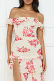 Floralicious Off Shoulder Maxi Dress Cream