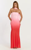 Lolly Maxi Dress Strapless Bias Column Dress with Scarf in Blush Ombre Print