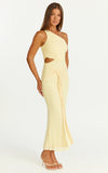 Mandy Midi Dress Knot Detail Cut Out Mesh Dress in Lemon