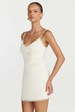 Loya Mini Dress Scallop Lace Trim Mini Dress in Off White
