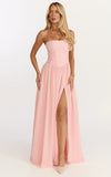Penny Maxi Dress Strapless Corset Bodice Floral Embellished Dress in Soft Pink