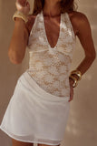 LINA HALTER DRAPED MINI DRESS WHITE