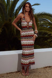 VERNANZA HALTER KNIT MAXI DRESS ORANGE MULTI