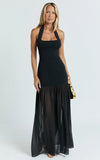 Barbara Maxi Dress Halter Scoop Neck Contrast Georgette Dress in Black