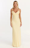 Kyra Maxi Dress Lace Bust And Tie Back Satin Dress in Lemon