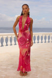 LEXIE LOW PLUNGE HALTER MAXI DRESS ISABEL PINK