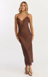 Ava Midi Dress Lace Trim Scallop Hem Camisole Dress in Chocolate