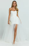 Kelsey Mini Dress Beaded Strapless Corset Panel Dress with Detachable Tulle Skirt in White