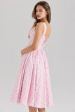 pink rose print stretch cotton corset midi dress
