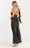Calix Midi Dress One Shoulder Slip Dress in Black