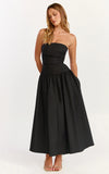Louisa Maxi Dress Strapless Side Ruched Dropped Waist Fit And Flare Dress in Black