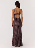Vamonos Maxi Dress Chocolate Blue Dot