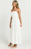 Polly Midi Dress Strapless Ruched Dress in White
