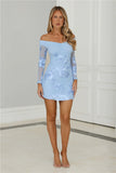 Dreamy Floral Embroidered Mesh Mini Dress Blue