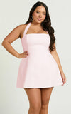 Dante Mini Dress Halter Neck Tie Tulip Skirt Dress in Pink