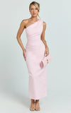 Karlie Midi Dress One Shoulder Fitted Dress in Pink