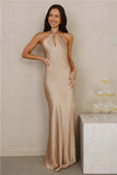The Delilah Satin Halter Maxi Dress Champagne