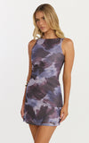 Nica Mini Dress Mesh Boat Neck Dress in Blue Blur