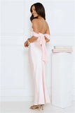 Hot Girl Diaries Off Shoulder Satin Maxi Dress Pink