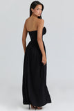 black georgette pleated maxi dress