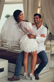 A Line Illusion Neck Lace Applique Long Sleeves Short Mini Wedding Dresses