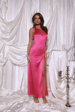 Romance Redefined One Shoulder Satin Maxi Dress Pink