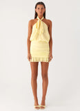 Saebi Tie Neck Mini Dress Lemon